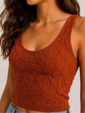 Forever 21 Orange Rust Textured Knit Tank Top Size M/L